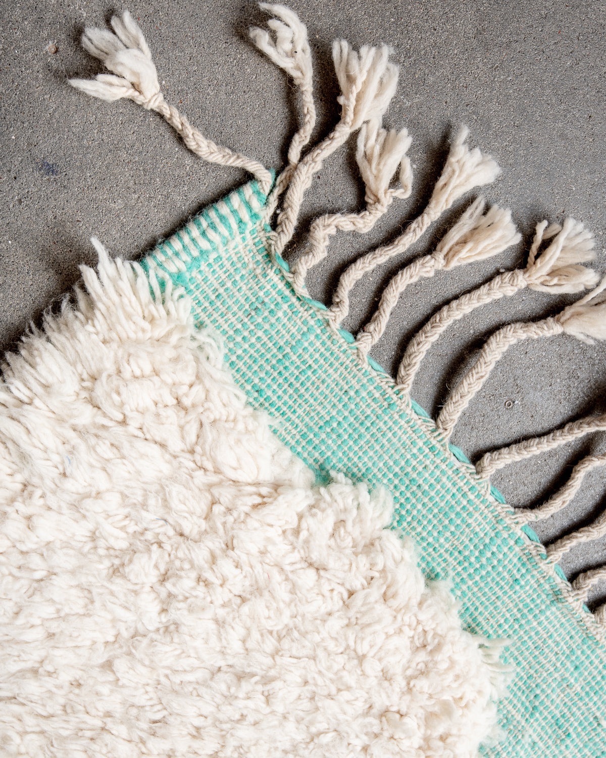 Modern, designer, handcrafted Berber rug from Morocco. Beniourain carpet with beautiful colours and patterns and fluffy wool texture.